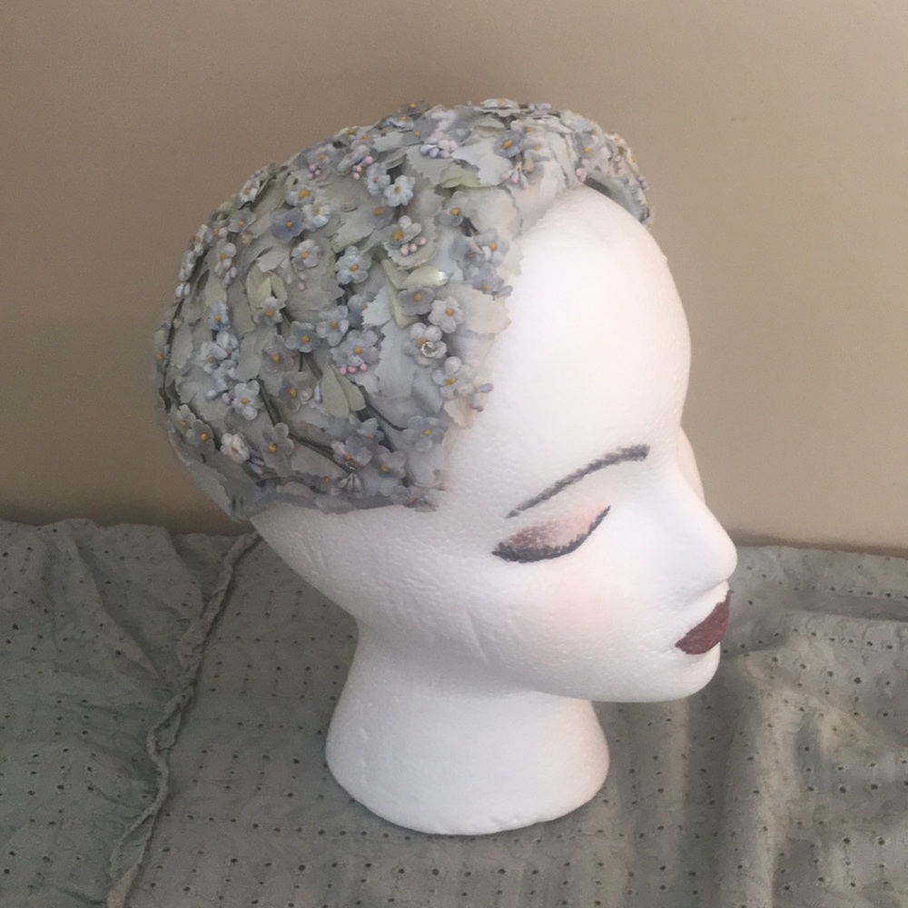 Pastel blue floral vintage hat